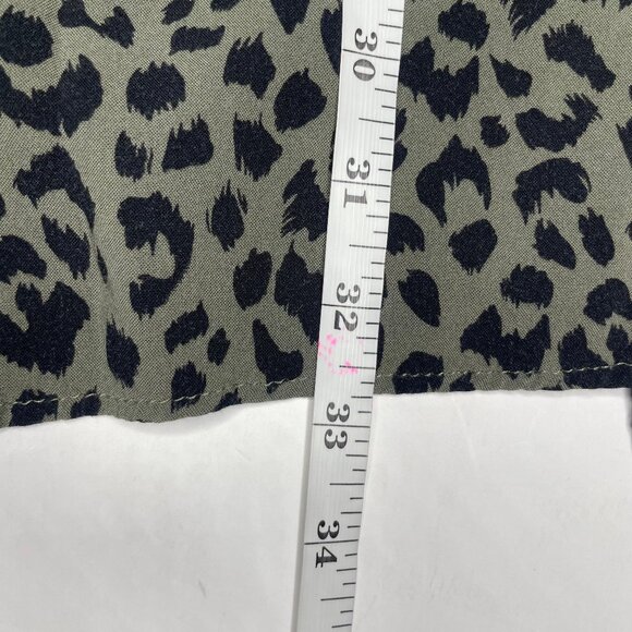 H&M Divided Khaki Green Leopard Print Button Up Tie Waist Mini Dress Sz 12 - Picture 9 of 12